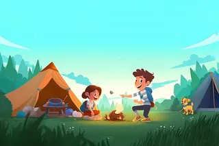 夏天夏令营露营帐篷插画背景