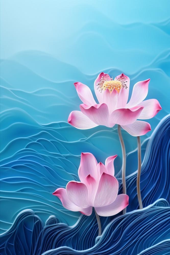 简约大气荷花蓝色水背景