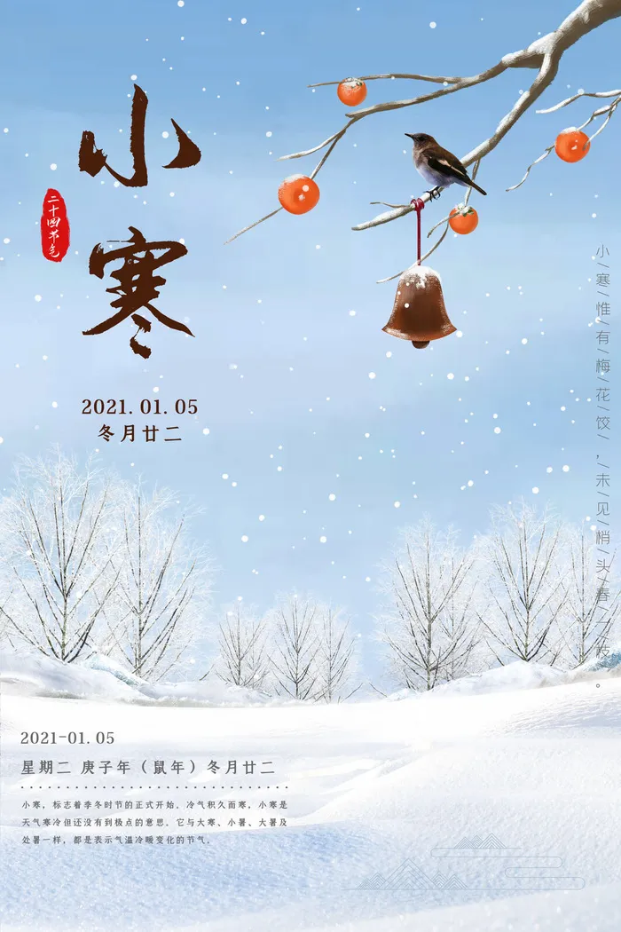 中国传统冬天小寒祝福24二十四节气节日宣传活动海报psd模版下载