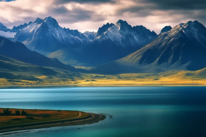 高原雪山湖泊摄影图(4032x2688)