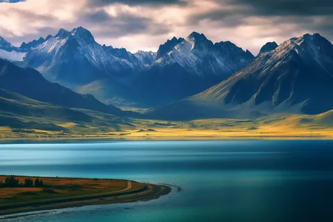 高原雪山湖泊摄影图