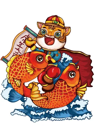 中国风2022虎年元旦新年卡通老虎形象装饰元素插画ps素材
