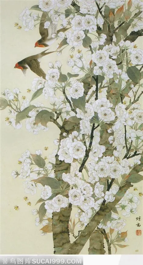 犁花双燕图