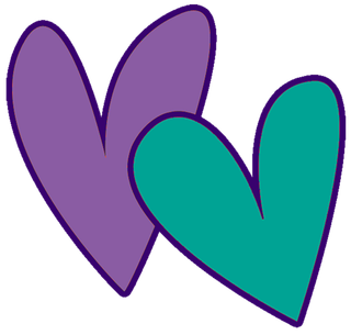 爱心描绘绿色紫色