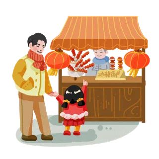 虎年新年场景套图逛庙会手绘小清新