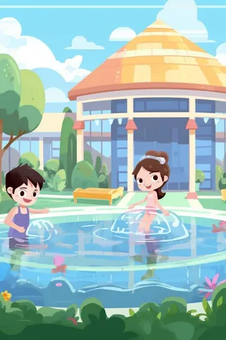 夏日阳光泳池度假人物背景