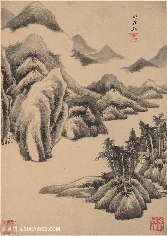 明代画家王鉴仿巨然仿古山水国画图片