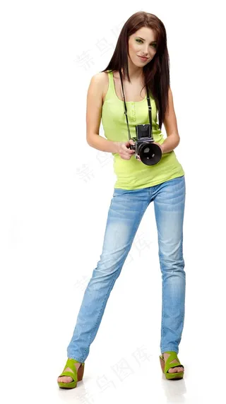 高挑女性职业人物拿相机摄影师图片