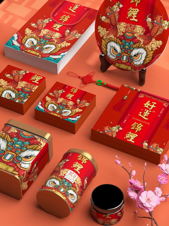 中国风国潮新春春节包装样机模板psd模版下载