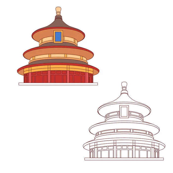 复古中国风国潮古建筑插画手绘高楼古塔AI素材亭子png免抠图ai矢量模版下载