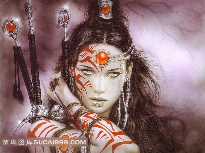 背剑的性感清纯美女插画