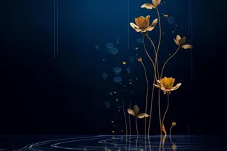 高端大气蓝色金色荷花线条背景