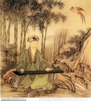 人物篇-竹林里弹古筝引来画眉鸟