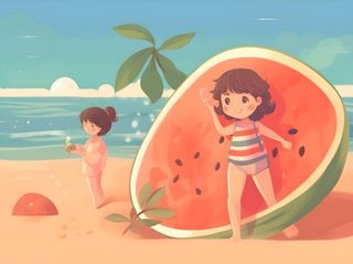 夏日西瓜海洋沙滩人物背景