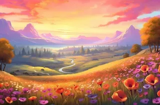 风景背景日晒大师风格宁静的田园风光插画背景