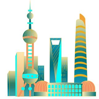 国潮风旅游建筑城市地标景区北京上海插图插画元素素材设计模板