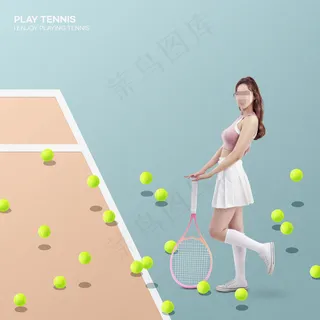 小清新文艺网球运动美女体育背景