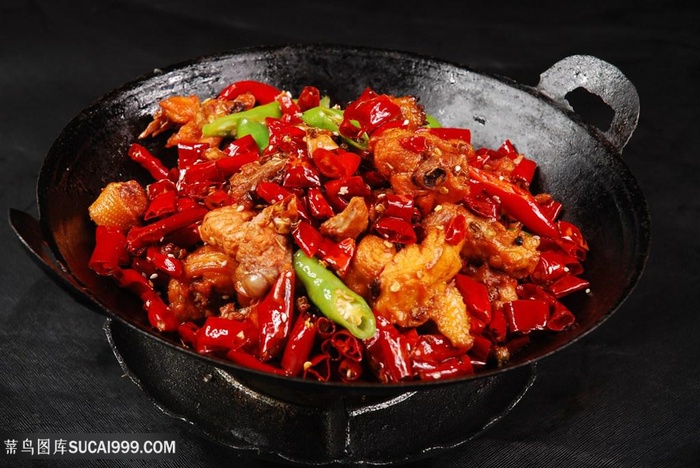 中华美食干锅土鸡摄影图