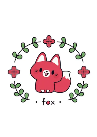 矢量手绘小狐狸和花环