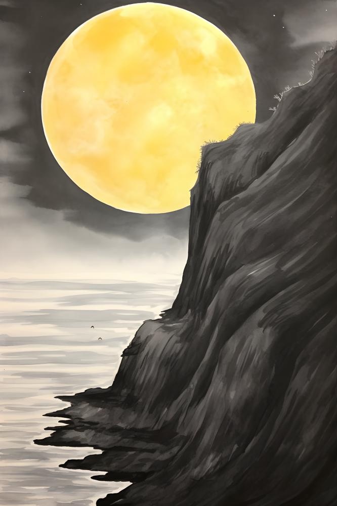 月亮月光山脉水墨简约背景(2400x3600)
