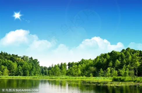 树林境域湖泊风景图片素材