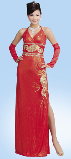 红色长款礼服