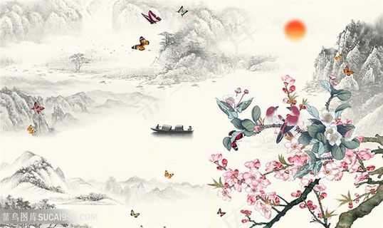 花鸟山水插画