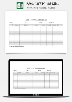 大学生“三下乡”社会实践活动情况统计excel模板