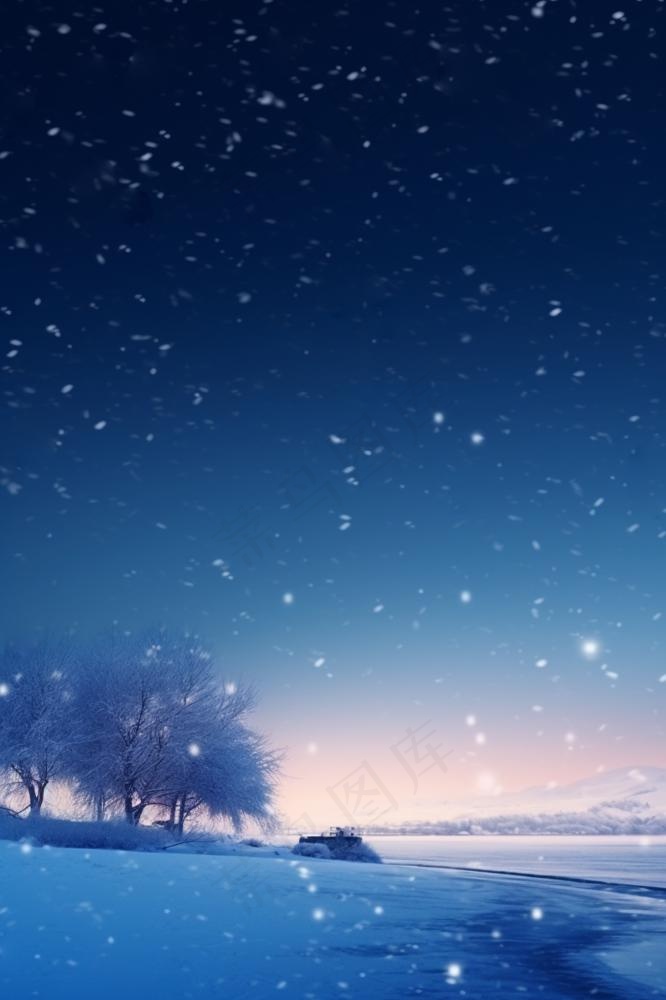 大雪漫天飞雪蓝色浪漫冬天节气海报背景
