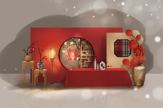 红色中式传统婚礼迎宾区效果图