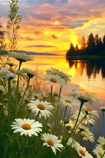 小雏菊路边落日晚霞背景 小雏菊路边落日晚霞背景