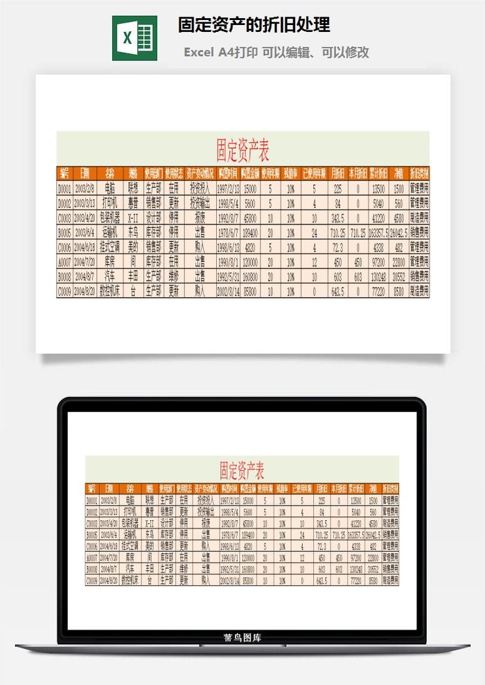 固定资产的折旧处理excel模板