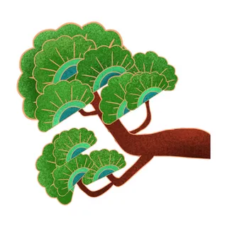 国潮风松树松枝松柏树木手绘植物装饰图案元素PSD设计素材