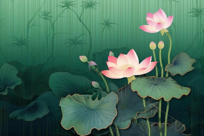 绿色简约清新莲花节气背景