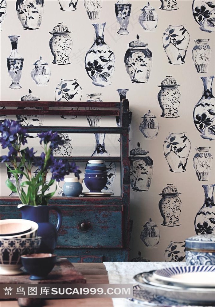 欧美室内效果图青花瓷