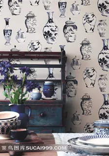 欧美室内效果图青花瓷