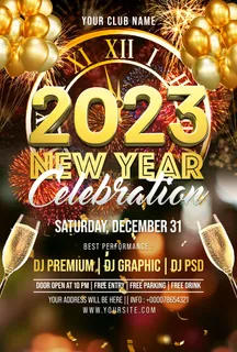 金色2023年兔年海报