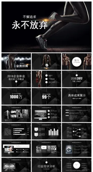 黑底商务风工作总结会议报告PPT模板