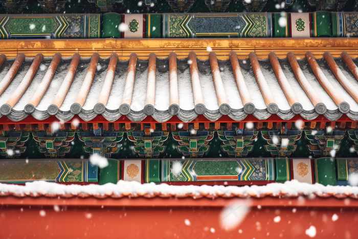 冬天故宫宫墙屋檐下雪雪景摄影图(4032x2688)