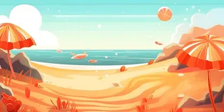 沙滩遮阳伞海洋金橘色背景