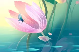 创新可爱粉色荷叶昆虫线条背景