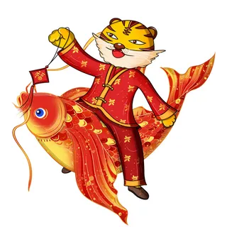 手绘2022虎年新年春节卡通老虎形象IP插画元素PSD设计素材图案