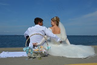 海边婚纱情侣背影图片