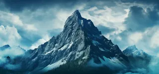 蓝天白云中的一座大山山巅摄影图