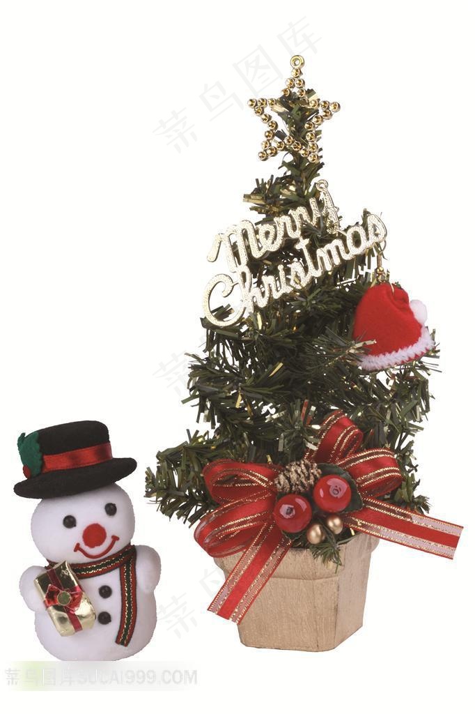 圣诞节耶诞节元素 小型圣诞树与雪人挂饰