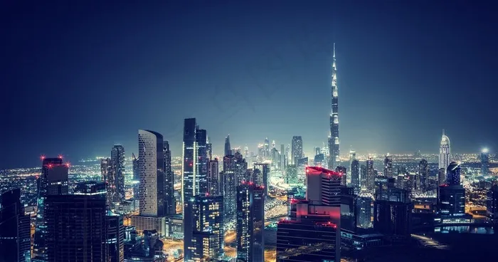 迪拜城市夜景素材