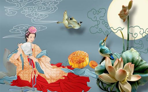 中秋节快嫦娥月亮蓝色背景