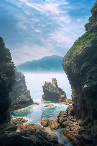 海洋海岸礁石风景摄影图