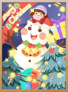 圣诞节插画雪人和小女孩