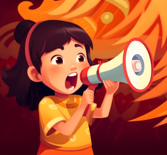 拿着喇叭叫唤的女孩背景